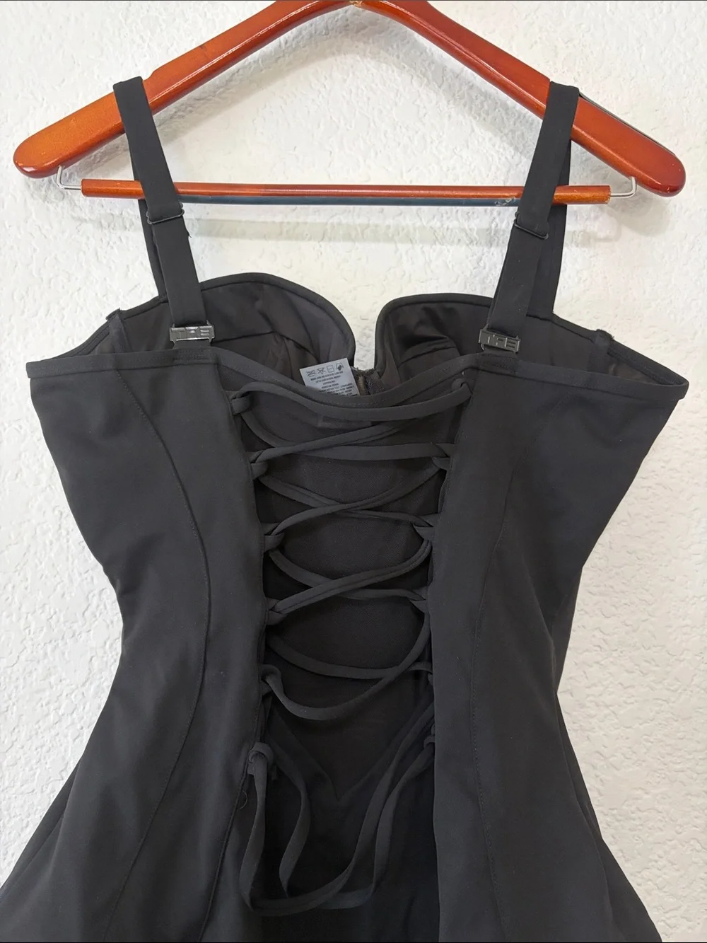 Ta3 Bombshell Black Slimming Lace Up Corset One Piece Swimsuit